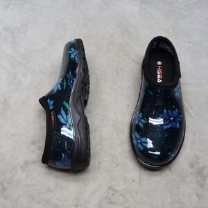 Hisea Womens 8 Garden Shoes Blue Floral Rubber Slip On Muck Waterproof Clogs NEW